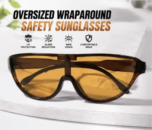 Glossy Black One Piece Pilot Sunglasses YL277 Brown Yellow UV400 Lens Retro Integrated Frame Fashion Windproof Sun Glasses for Driving Outdoor Sports