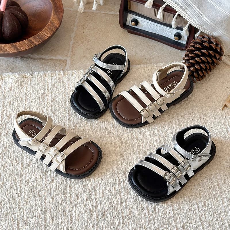 Sandali Romani Estivi per Bambini Unisex Versatili Ciabatte per Ragazzi e Ragazze Punta Aperta in Pelle PU Antiscivolo Scarpe da Spiaggia alla Moda per Bambini 26-36