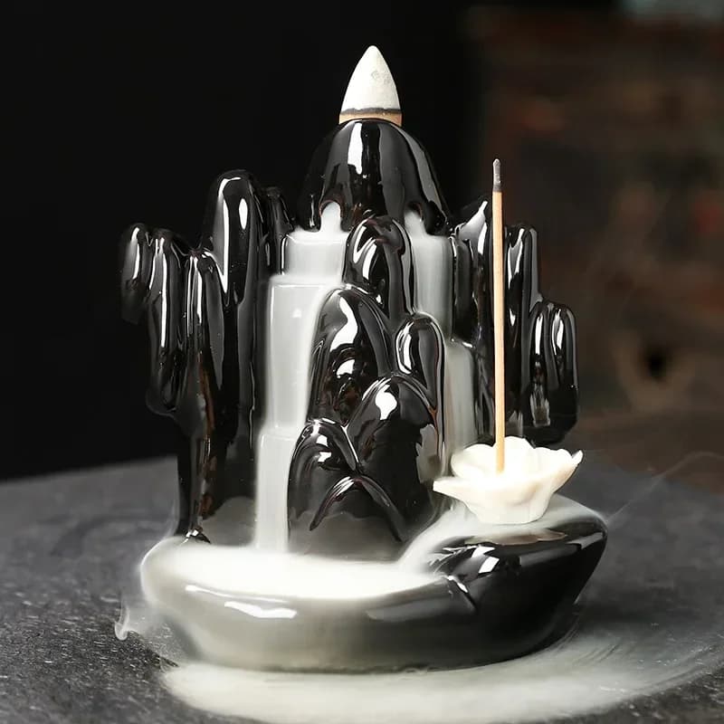 1 pz, Lucky Lotus Ceramic bruciatore di incenso in legno di sandalo bruciatore di incenso a riflusso supporto per bastoncini di incenso, decorazioni per la casa (senza incenso)