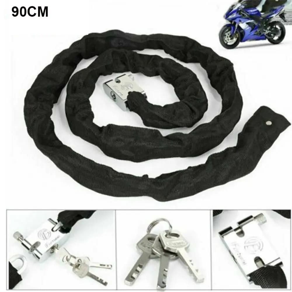 Lucchetto per Bicicletta Portatile da 90cm con Chiave, Catena Metallica Antifurto Rinforzata