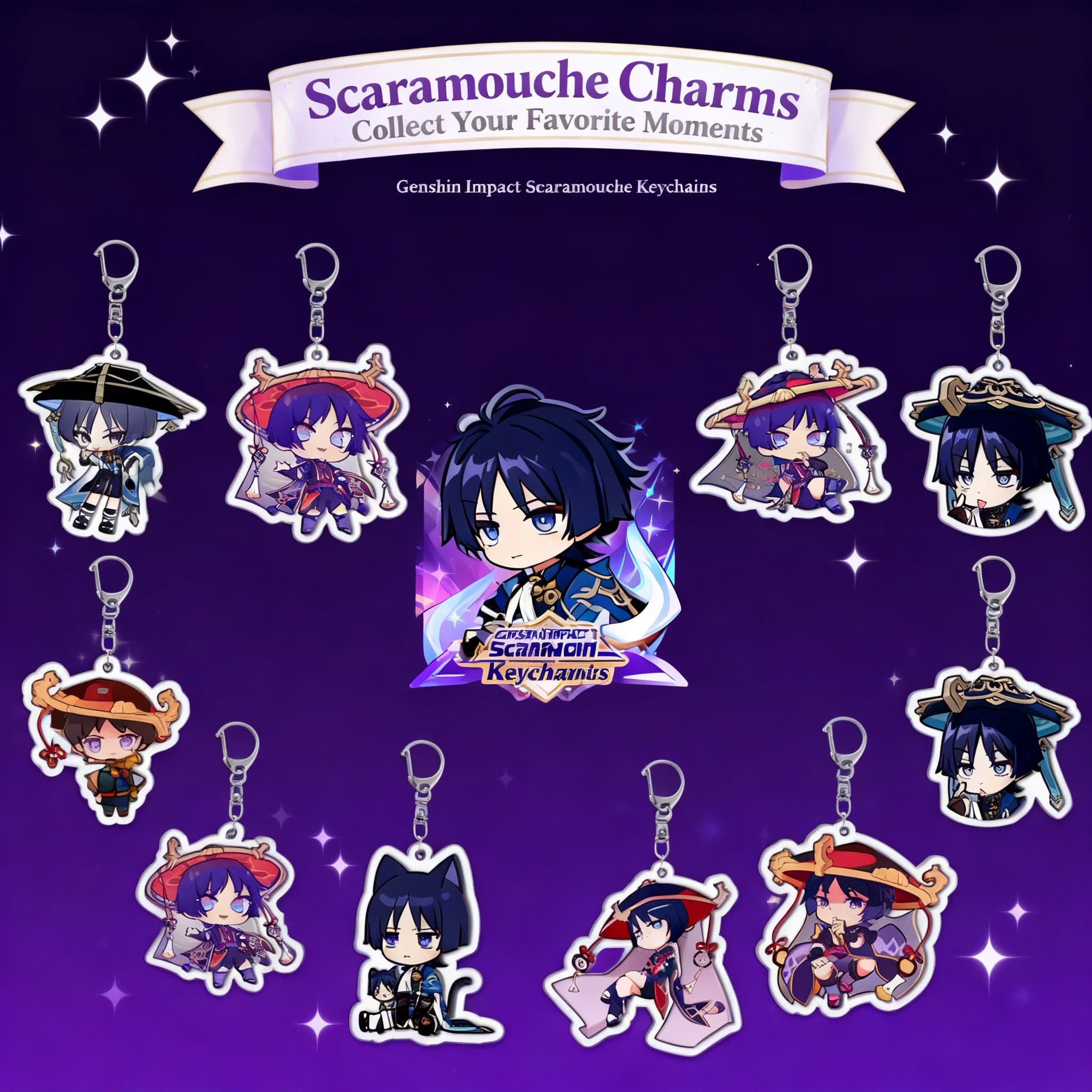 Portachiavi in Acrilico Genshin Impact con Personaggi Traveler, Wanderer, Klee, Scaramouche, Merchandising del Gioco, Figure Anime, Pronta Consegna