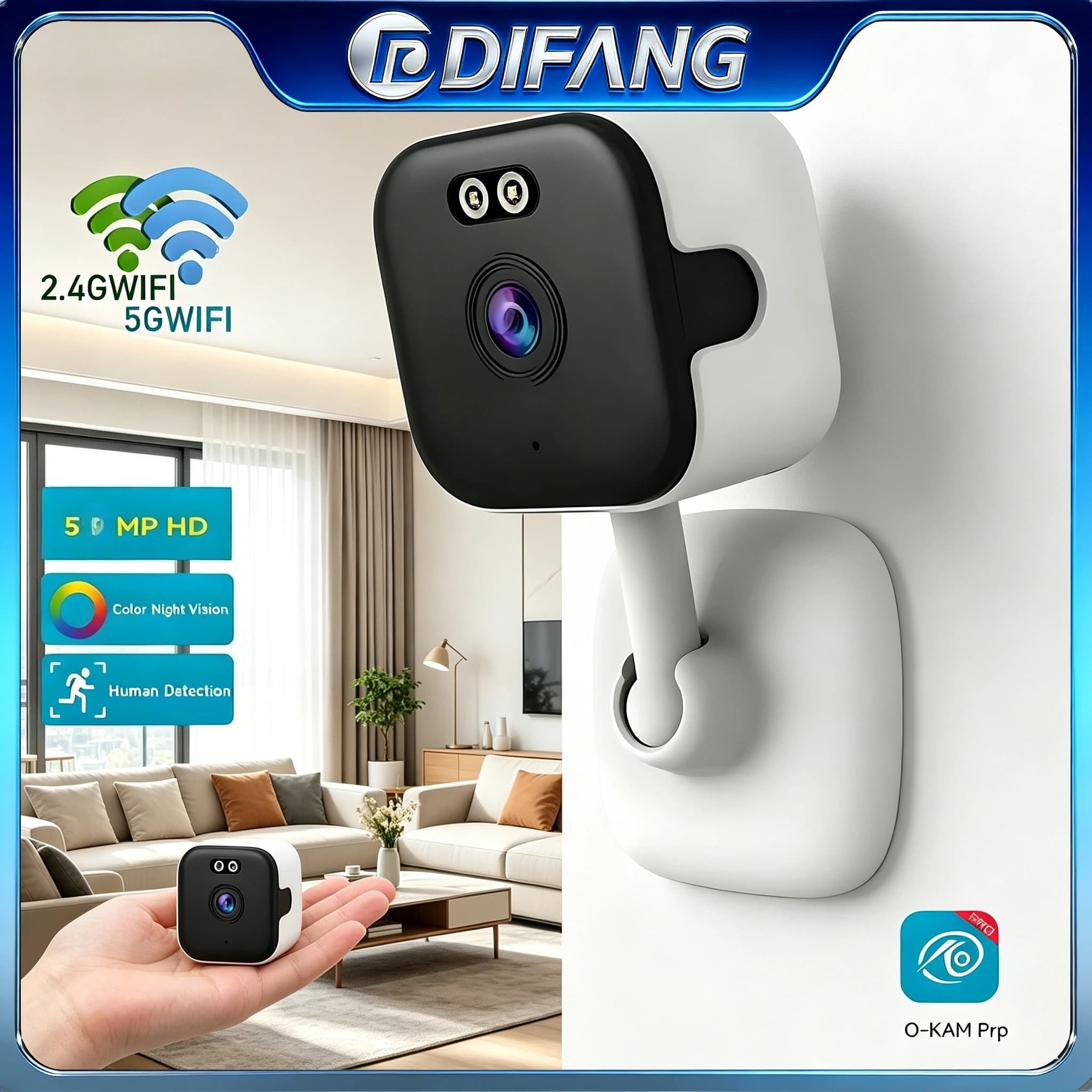 Baby Monitor WiFi 2.4G/5G, Telecamera IP 2K 3MP con Visione Notturna e Rilevamento Movimento, Videosorveglianza Domestica