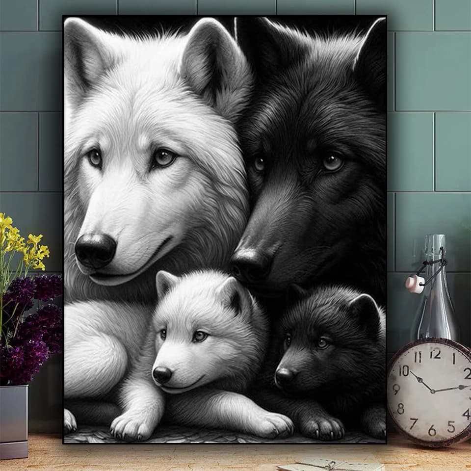 Black White Wolf super warm family Diy diamond painting New 2025 Cross Stitch Embroidery Rhinestones Picture For Home Decor Gift