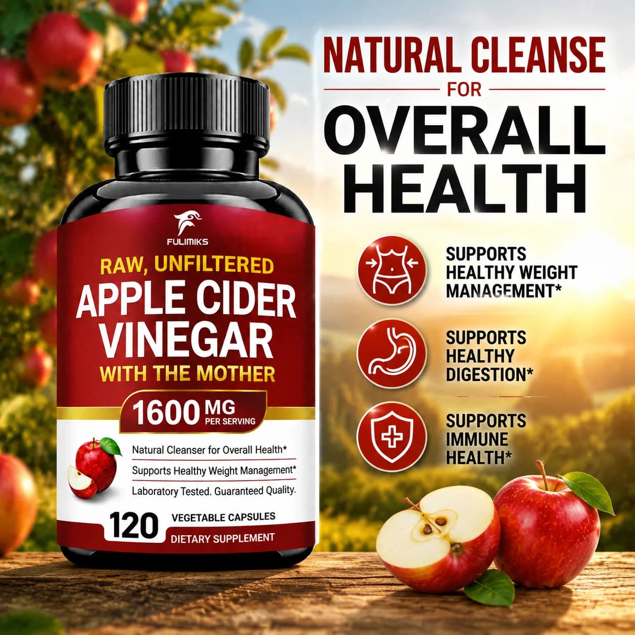 Apple Cider Vinegar Capsules. with The Mother for Healthy Weight Loss, Keto, Digestion, Detox, Cleanser & Appetite Suppressant