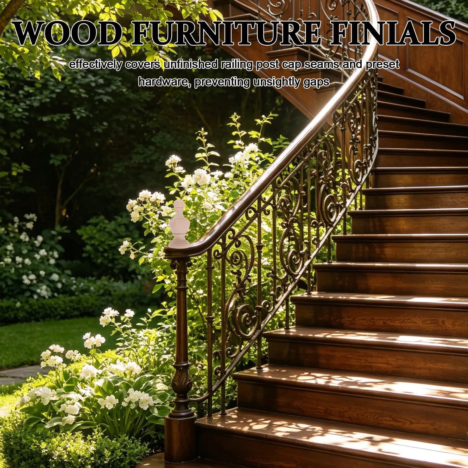 Solid Wood Ball Newel Post Cap Unfinished 7.9x3.5 Inch Round Wood Column Cap Conceals Joints Elevates Stair Visual Appeal Rustic