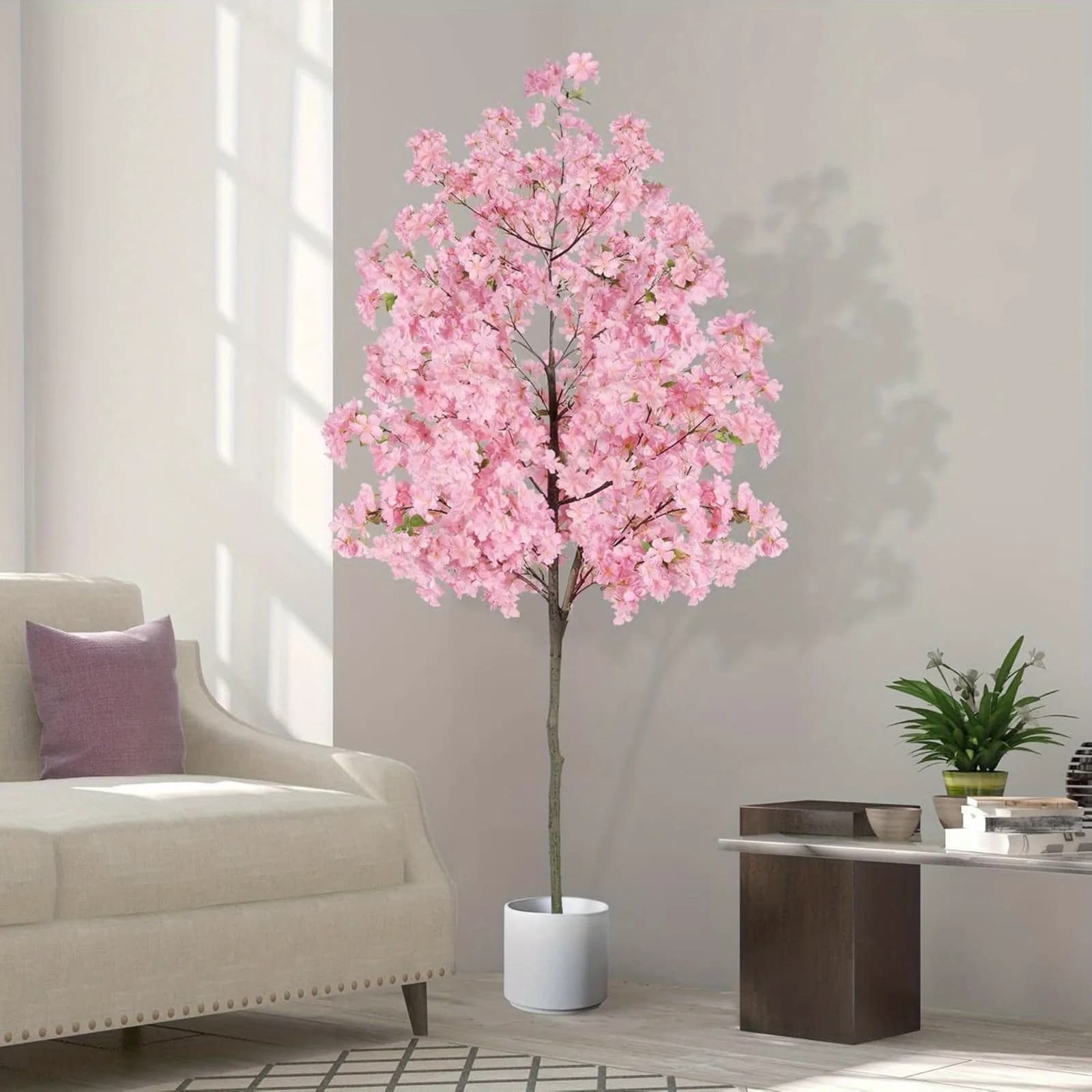 Albero di ciliegio artificiale alto 1,8 metri, pianta in finta seta in vaso di plastica, perfetto per la decorazione di interni in case e uffici (Rosa)
