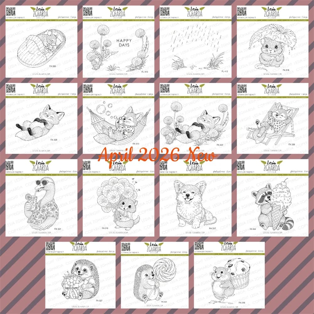 April 2026 New Happy Sleeping Fox Kit Among Dandelions Raccoon with Ice Cream Stamps DIY Scrapbook Diary Greet Card Decoration
