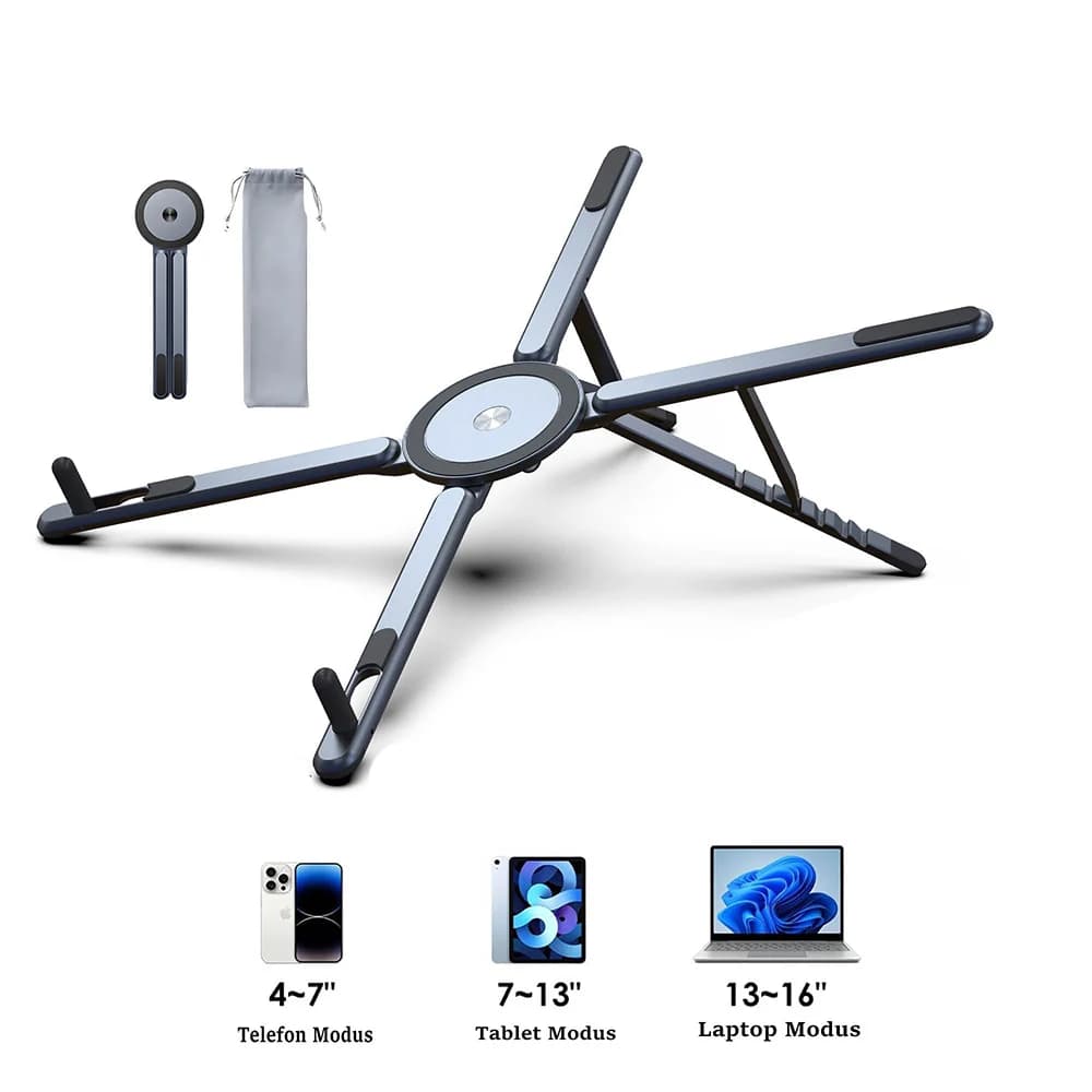 Foldable Aluminum Laptop Stand with Magnetic Phone Holder Heat Dissipation Desk Tablet Support New