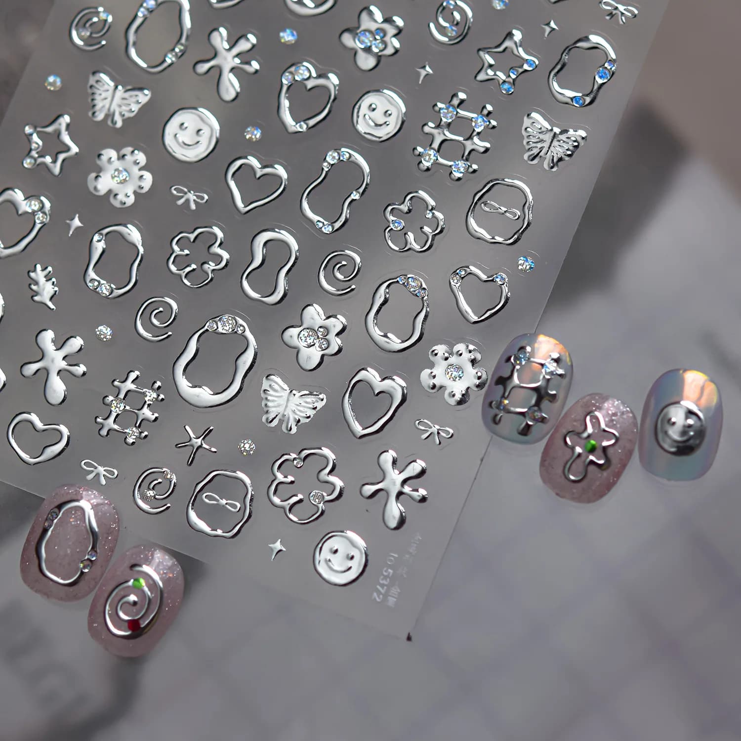 Silver Metal Star Heart Shaped Shape Nail Stickers Cute Butterfly Rabbit Bowknot Self-adhesive Nail Design Stickers DIY Decals