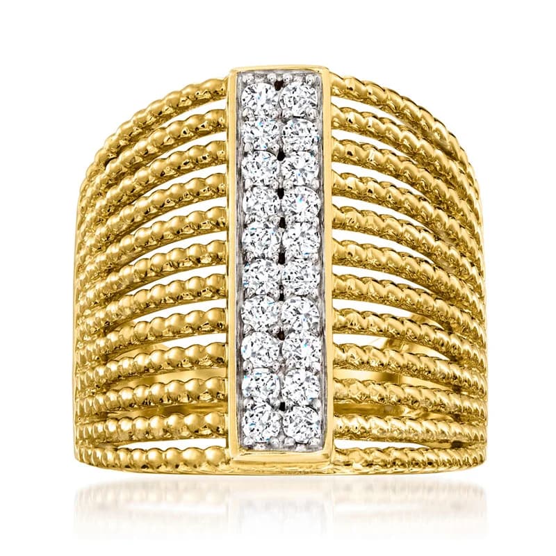 Copper Material Synthetic Zirconia Golden Plated Vintage Wide Ring Women Men Multi Layer Fashion Classic Party Festival Jewelry