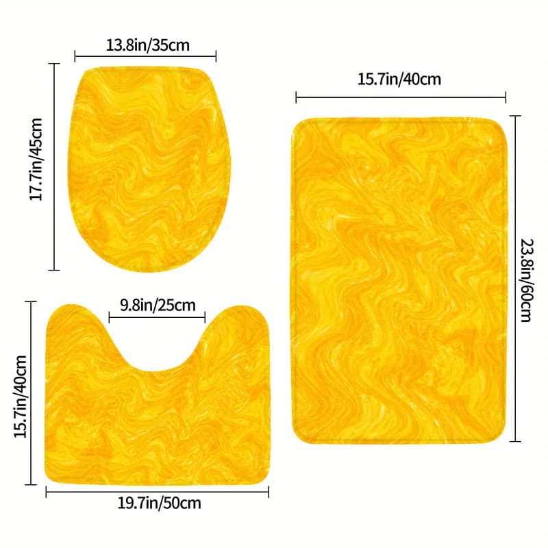 Set Tappeto Bagno Giallo Effetto Marmo 3 Pezzi Antiscivolo Morbido Tappetino Vasca Copriwater Tappeto a U Decorazioni Casa