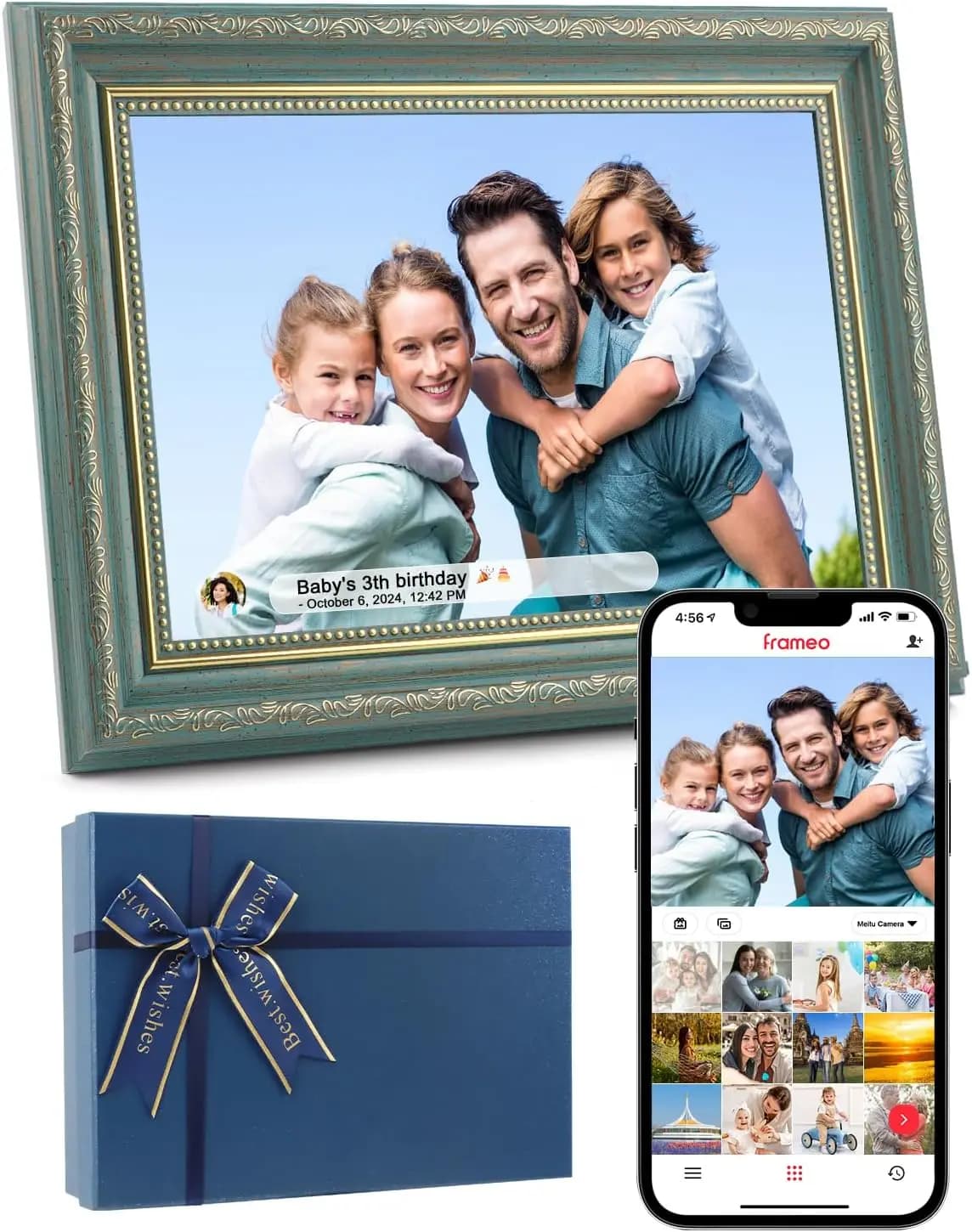 10.1" WiFi Digital Photo Frame 32GB HD IPS Touchscreen, Automatic Slideshow, Perfect Gift for Family & Friends