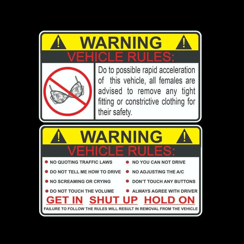 2 Pcs Warning Decals Vehicle Rules Funny Sticker Car Truck Decal No Bra Warning JDM Auto Fits Honda Vinyl Water Proof Stickers