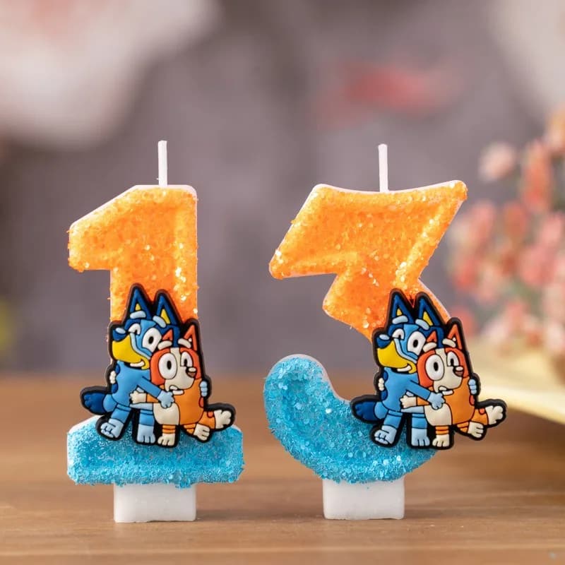 Anime Bluey and Bingo Theme Candle with Numbers from 0 to 9, 3D Decoration for Children's Birthday Cakes, Gift with Characters of Soul Cards, Accessories for Party