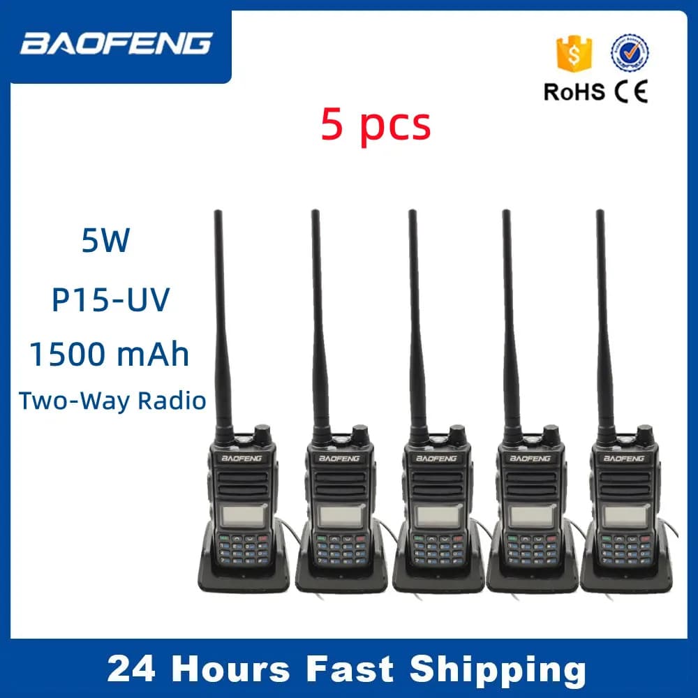 5PCS Baofeng P15UV Walkie Talkie 5W Ad Alta Potenza A Lungo Raggio Dual Band Ham Radio FM Bidirezionale Pofung Radio Palmare HF Ricetrasmettitore
