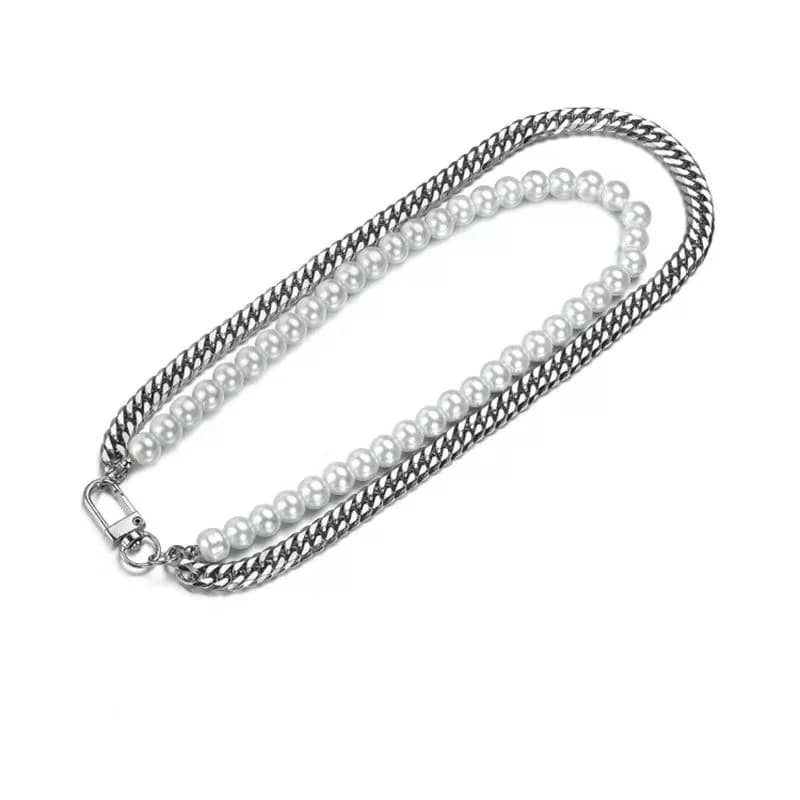 New Hip Hop Pearl Double Necklace for Men Women 316L Stainless Steel Cuban Chain Charms Punk Kpop Aesthetic Tricycle Jewely Gift