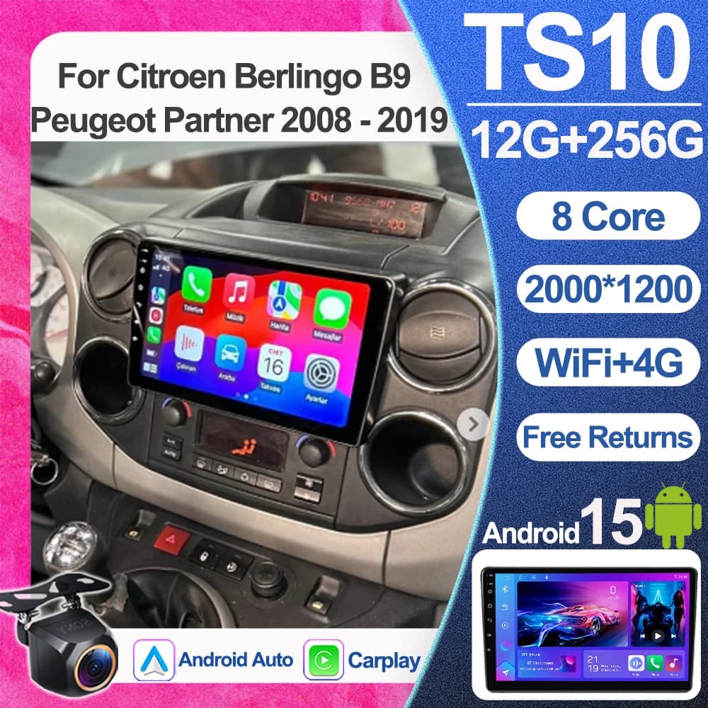 Car Android 16 Radio Stereo For Citroen Berlingo B9 Peugeot Partner 2008 - 2019 Wireless Carplay Android Auto No 2 Din 2din Dvd