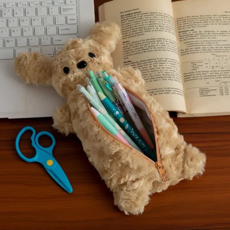 Astuccio per matite per cuccioli in stile coreano Astuccio per penne di grande capacità per cancelleria per la scuola in morbido peluche per stazionario per studenti