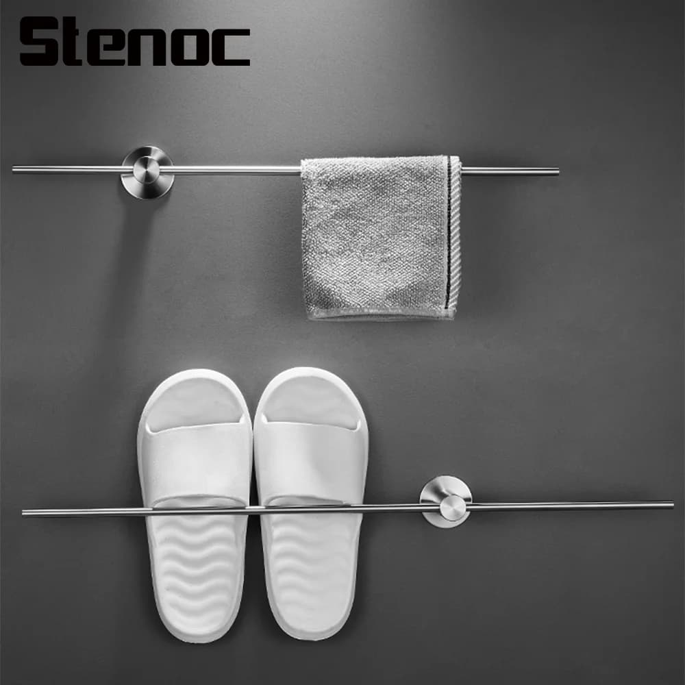 No Punch Stainless Steel Movable Towel Rack Towel Hanger Bath Towel Holder Wall Mount Bath Towel Holder Bathroom Accessories