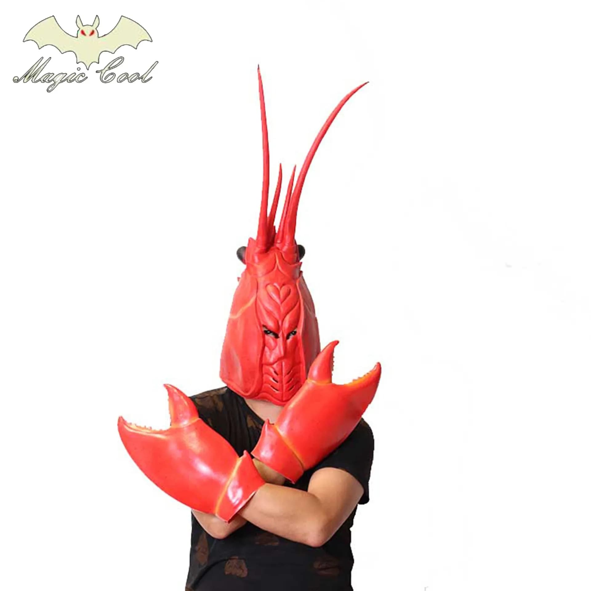 Cosplay gamberi aragosta copricapo maschera animale Performance sul palco artiglio di granchio grandi pinze guanti creativi in lattice gioco di ruolo puntelli regalo