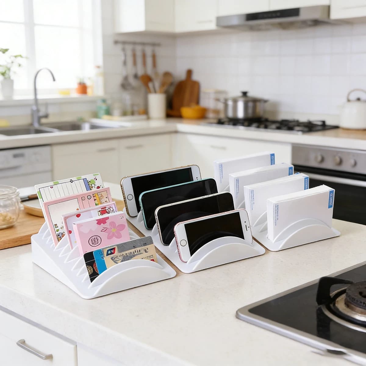 new Multi-slot tablet and phone charging storage box, placement stand, plastic holder, portable with multiple card slots.