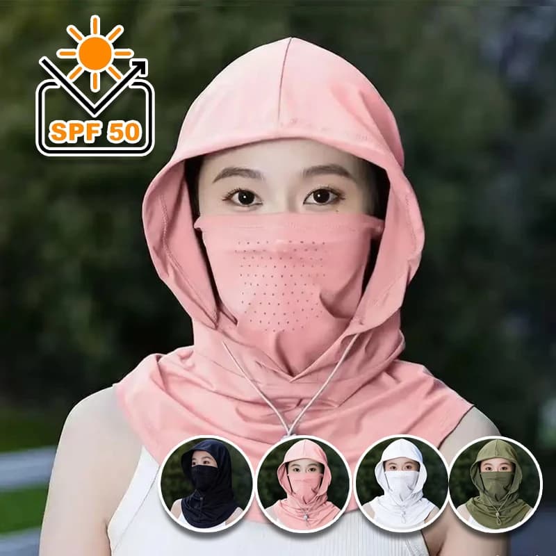 Maschera Estiva in Seta Ghiaccio con Protezione Solare e Cappello Tutto in Uno per Donne, Copertura Completa del Viso Traspirante con Copricollo per Guida e Ciclismo
