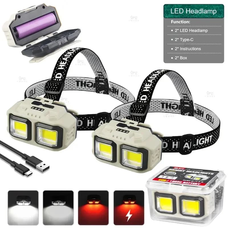 LED COB Front Lamp Rechargeable Front Lamp Waterproof Work Lamp Safety Light Front Flashlight for Outdoor Camping Fishing