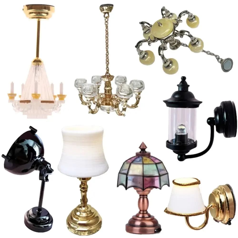 Miniature desk lamp for doll house in scale 1:12 LED wall lamp ceiling lamp decoration for dolls toy accessories for doll house decoration