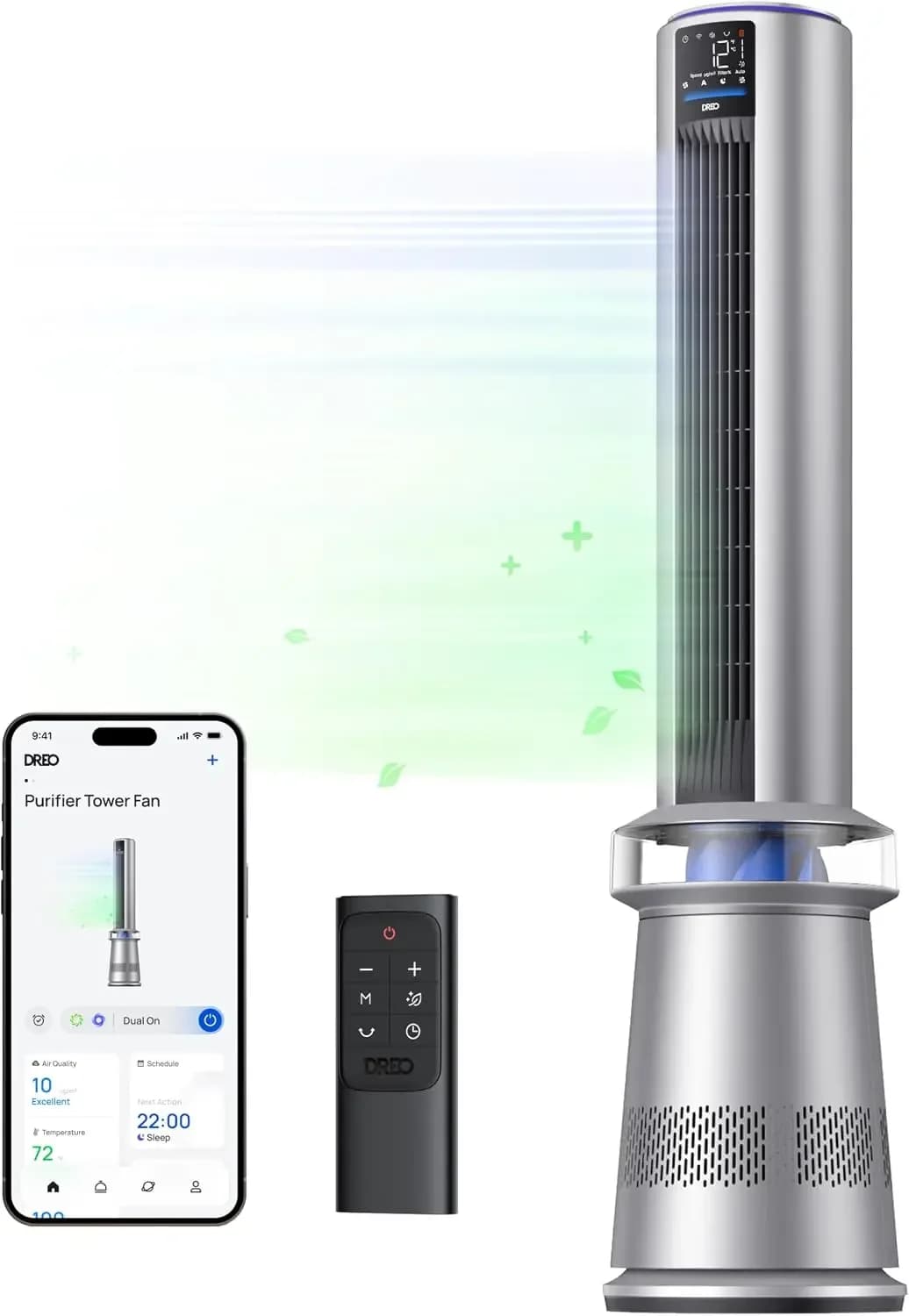 MC710S Air Purifier Tower Fan, 45" 2-in-1 Smart Fan for Bedroom | 27 ft/s Powerful Airflow, 120°Oscillating, 25dB Quiet, 24H