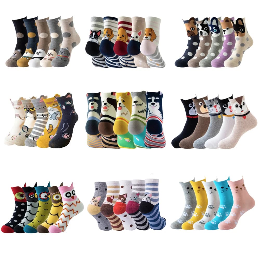 5 pairs/set women's socks in animal cotton autumn winter casual socks for women of high quality adorable socks from cartoon