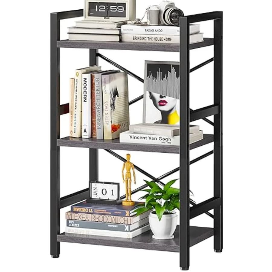 Libreria Industriale in Metallo, Scaffale Piccolo, Scaffale Portaoggetti per Soggiorno, Camera da Letto e Ufficio Domestico