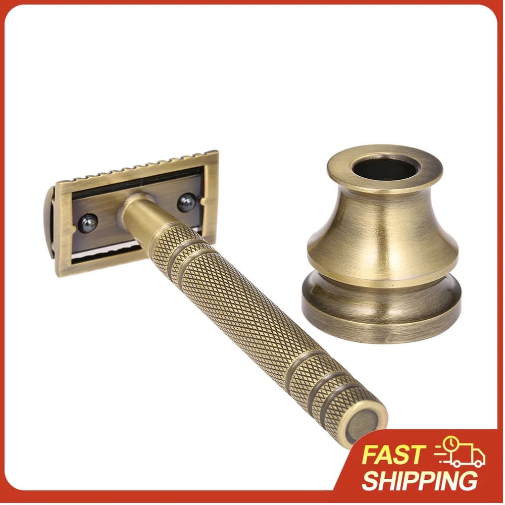 Metal Beard Kit with Double Blade Safety Razor and Support, Manual Barba and Baffi Removal Tool