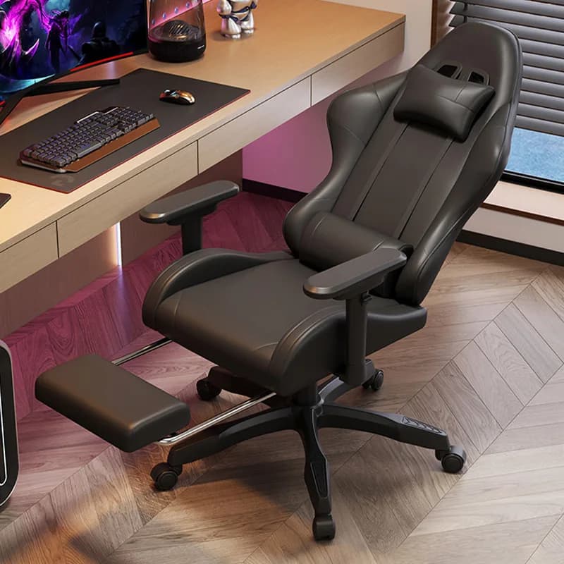 Sedia da Gaming Ergonomica in Pelle, Comoda Sedia da Ufficio con Doppio Cuscino, Sgabello Girevole in Tessuto Antimacchia