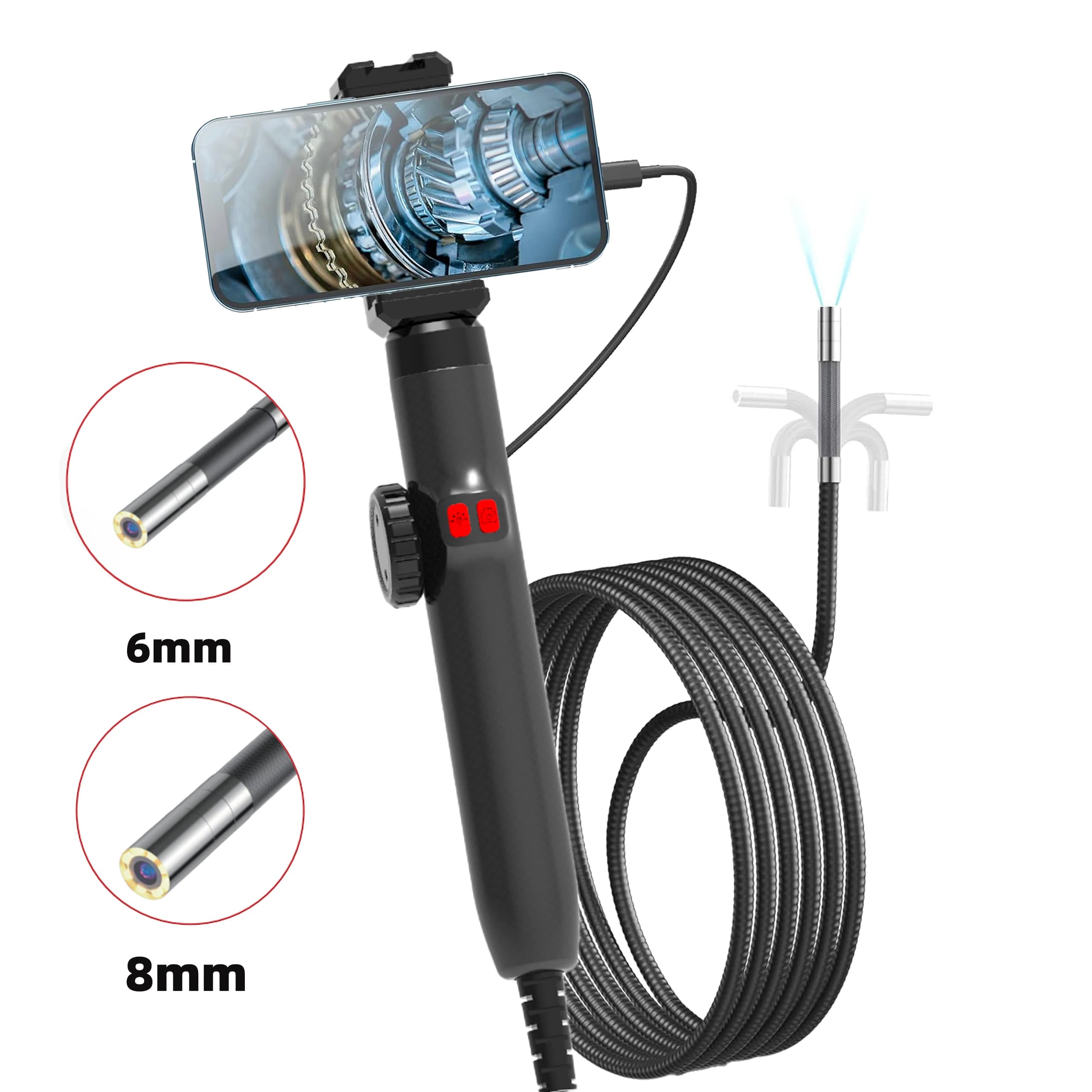 Bidirezionale 360 ° Periscopio articolato, fotocamera 1080P, endoscopio con luce, sonda impermeabile IP67, endoscopio con telefono Android/iOS