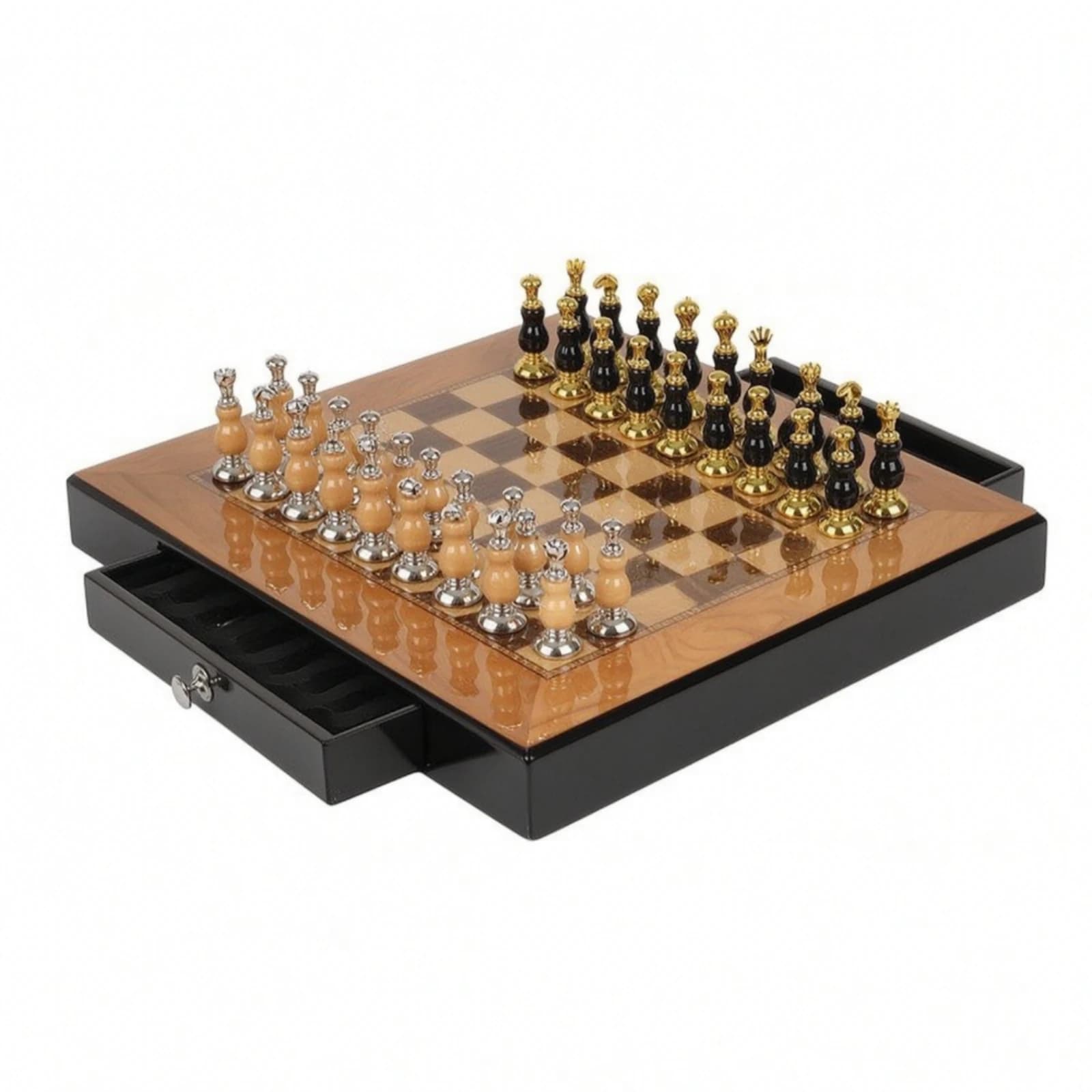 Chess Set with Drawers Glossy Chess Board with Drawers Chessboard Decorative Strategy Game Premium for Collectors, Study