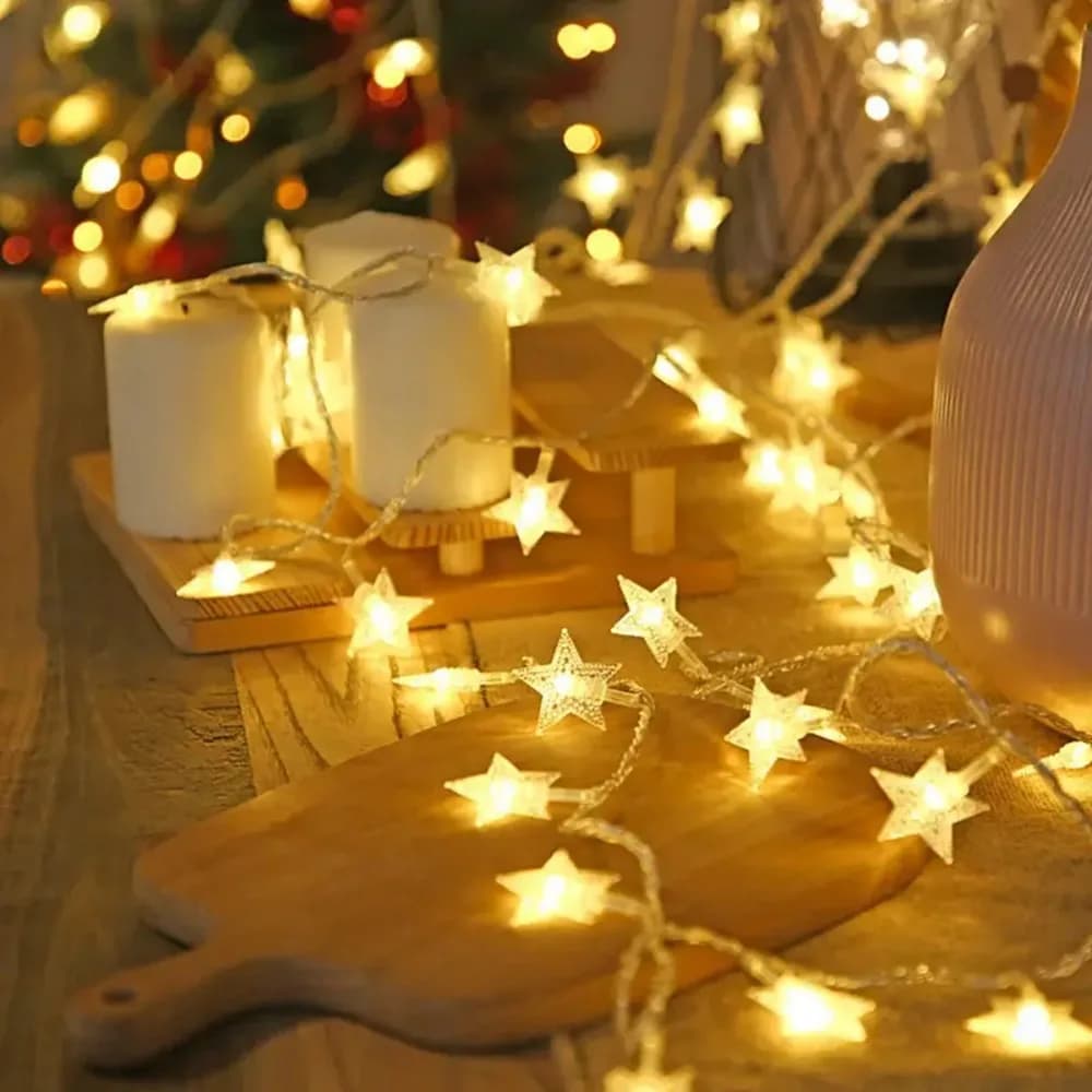 Luci a stringa a forma di stella a energia solare, luci fatate a LED impermeabili per campeggio, camera da letto, tenda, giardino, matrimonio, decorazioni per feste di Natale