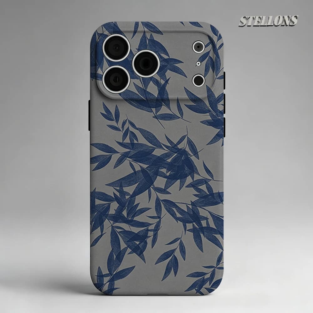Custodia per telefono con silhouette di foglia blu, compatibile con custodie magnetiche per iPhone 17 16 15 14 13 Pro Max Plus, custodia robusta a strato singolo/doppio