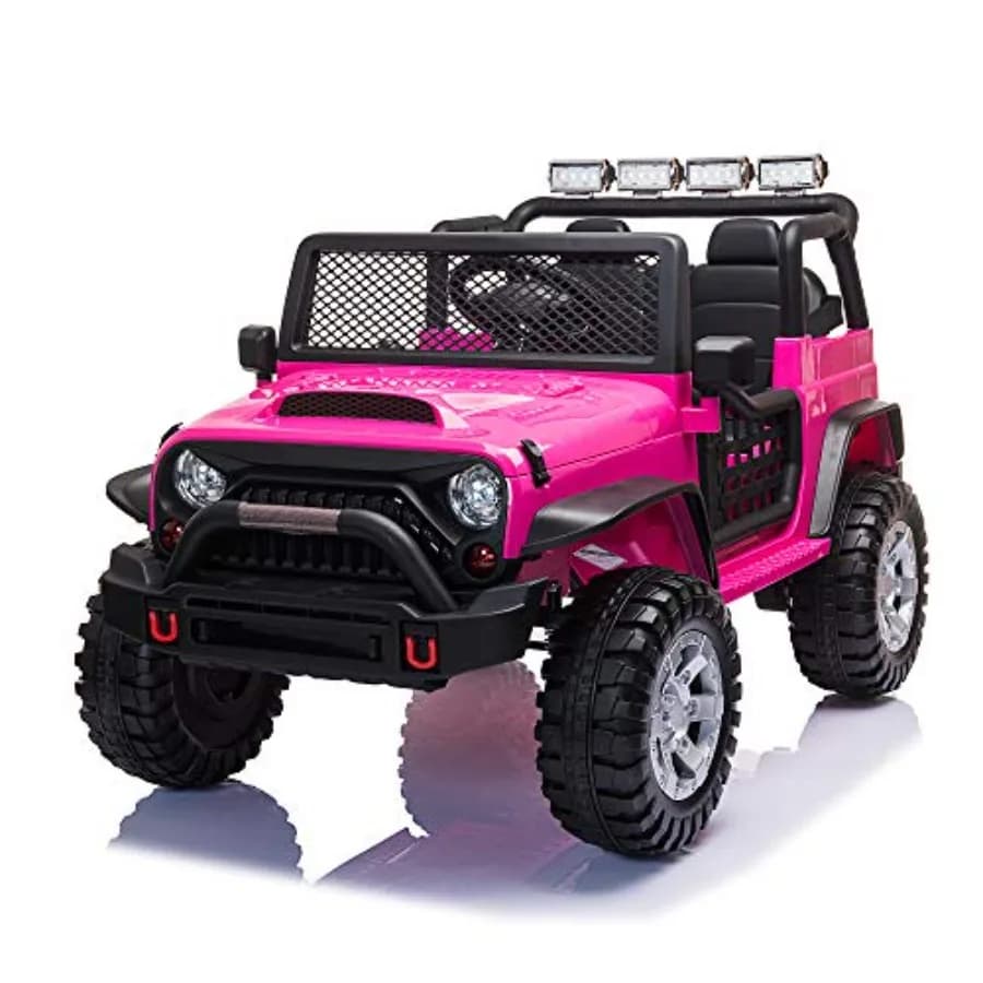 Auto Elettrica Giocattolo Biposto Rosa Rossa 12V Fuoristrada con Telecomando per Genitori, Veicolo a 4 Ruote Alimentato a Batteria da 35W