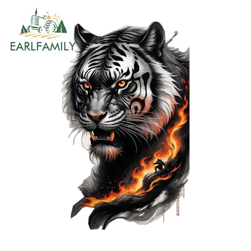 EARLFAMILY Car Stickers funny with tiger, creative and attractive decoration for laptop, waterproof scratch-resistant decoration for fishing boxes