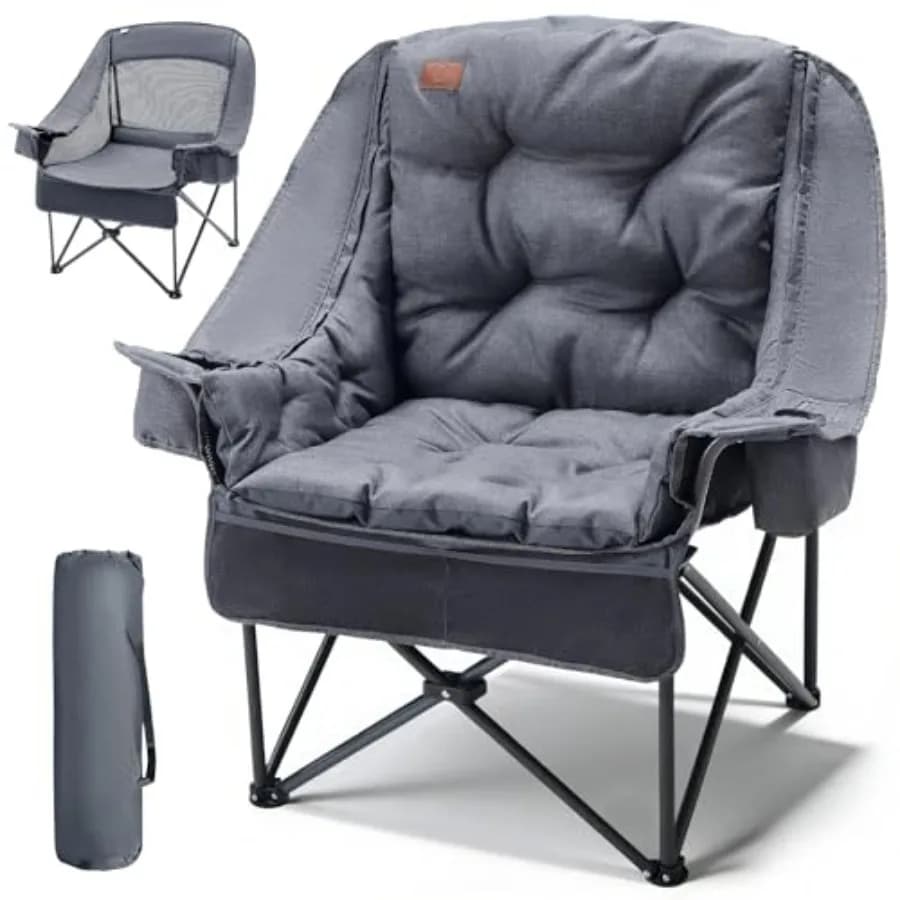 XL camping chair with removable cushion, adult mesh chair, folding, extra large, durable, with mesh thermal bag.