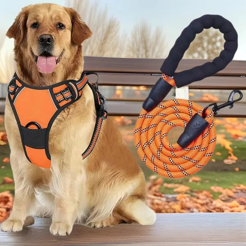 Reflective Dog Harness and Leash Set, Adjustable Chest Strap Vest for Large Medium Dogs, No Pull Towing Pet Supplies