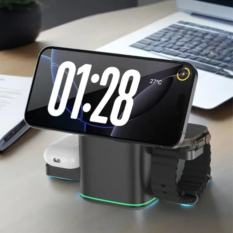 Caricabatterie wireless magnetico 3 in 1 Caricabatterie rapido Ricarica rapida intelligente per Samsung iPhone 12-16 HUAWEI iWatch AirPods