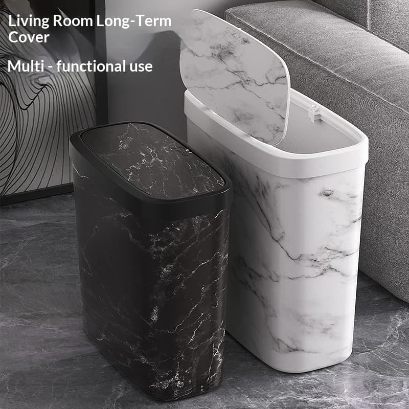 Trash Can, Seam with Lid, Press Household Imitation Marble Pattern, Living Room Bathroom Plastic Waste Basket