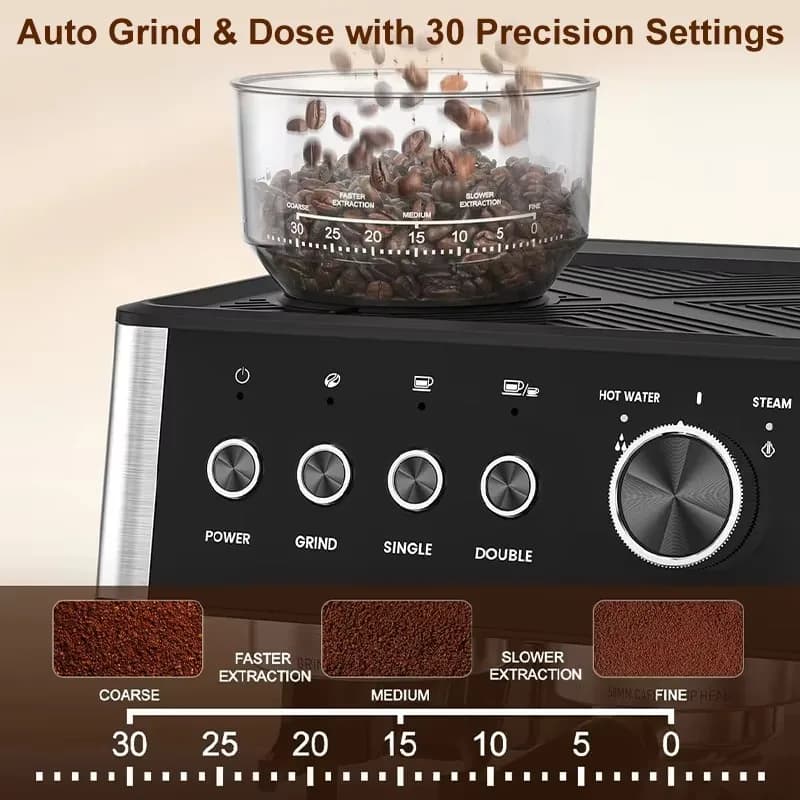 New Home 15 Bar Pump Professional Coffee Maker Manual Automatic Espresso Machines With Grinder