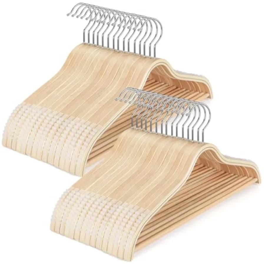 Eleganti Appendiabiti in Legno con Impugnature in Gomma Antiscivolo, Ganci per Maglioni Senza Graffi sulle Spalle, Appendiabiti Leggeri a 360° ° Gancio Girevole a