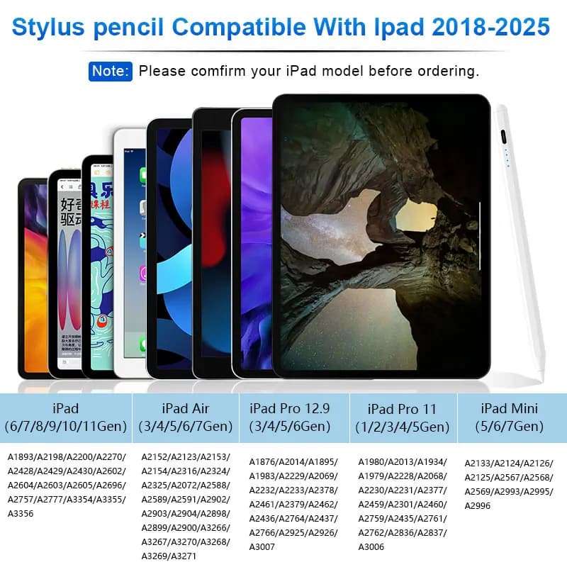 Penna Stylus per Apple Pencil con indicatori LED di alimentazione, rilevamento del palmo e funzione Touch Pencil per iPad 2022, 2021, 2020, 2019, 2018