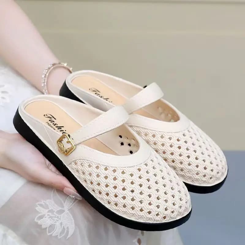 Ciabatte da donna Baotou con suola piatta e traforata, estive, nuove, con suola morbida, antiscivolo, traspiranti, da casa, da esterno, sandali a mezza pianta.