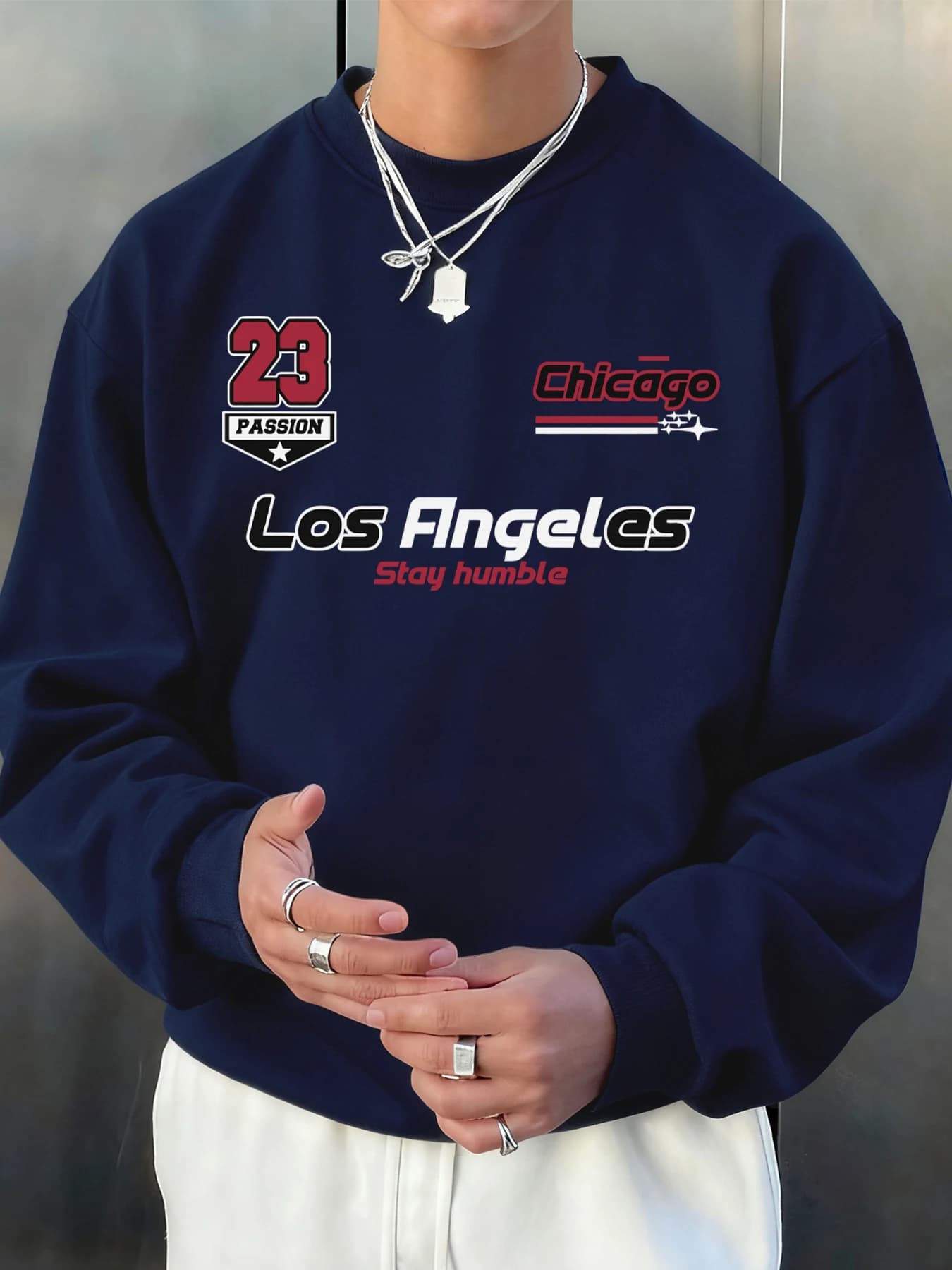 Los Angeles Chicago Stay Humble Felpa stampata Uomo Moda Pullover casual Felpe oversize in pile Abbigliamento sportivo autunnale