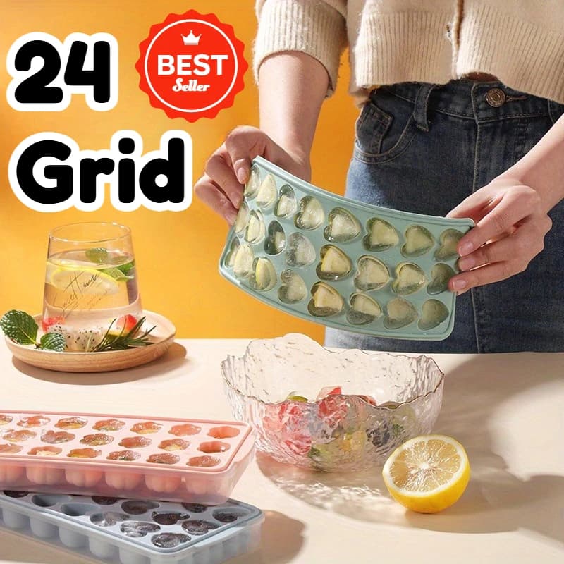 Stampo in Silicone per Cubetti di Ghiaccio a Forma di Cuore con 24 Scomparti, Stampo Flessibile Quadrato Facile da Rilasciare con Coperchio, Grado Alimentare Senza BPA per Cocktail Party
