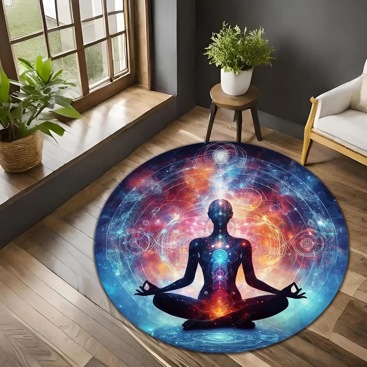 Premium Round Yoga Meditation Mat Polyester Chakra Spiritual Zen Design Home Decor Floor Rug Anti Fatigue Exercise Mat for Studi